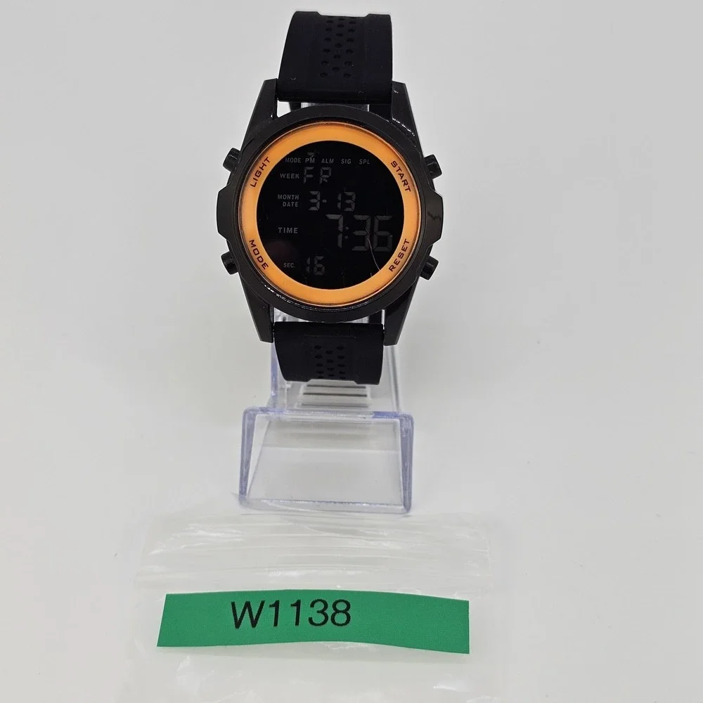 Men's Digital Watch 48MM Black Case Black Plastic Bands New Battery‎